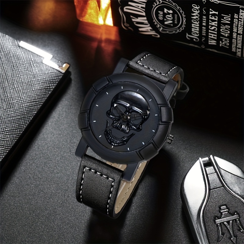 Skull Pattern Multi Display Po - đánh giá và giá Leather Watch Band Men