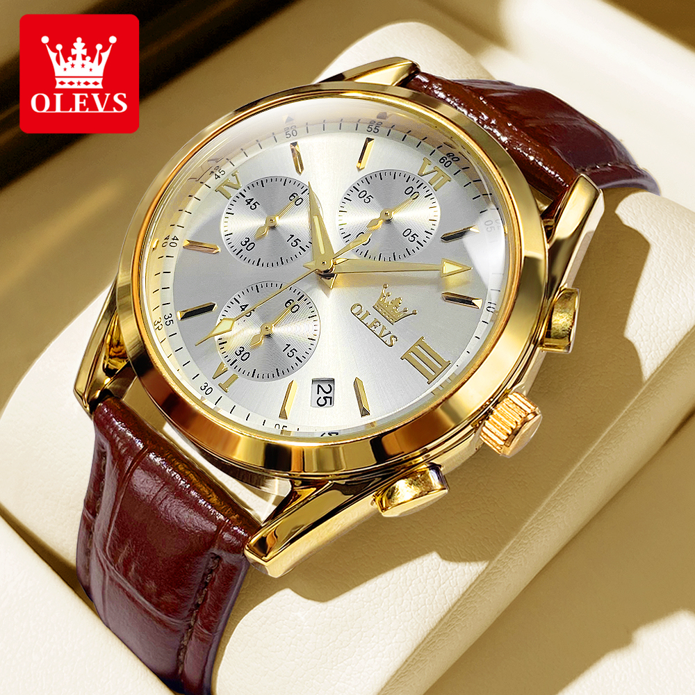 OLEVS 2872 Chronograph Men's W - đánh giá và giá Leather Watch Band Men