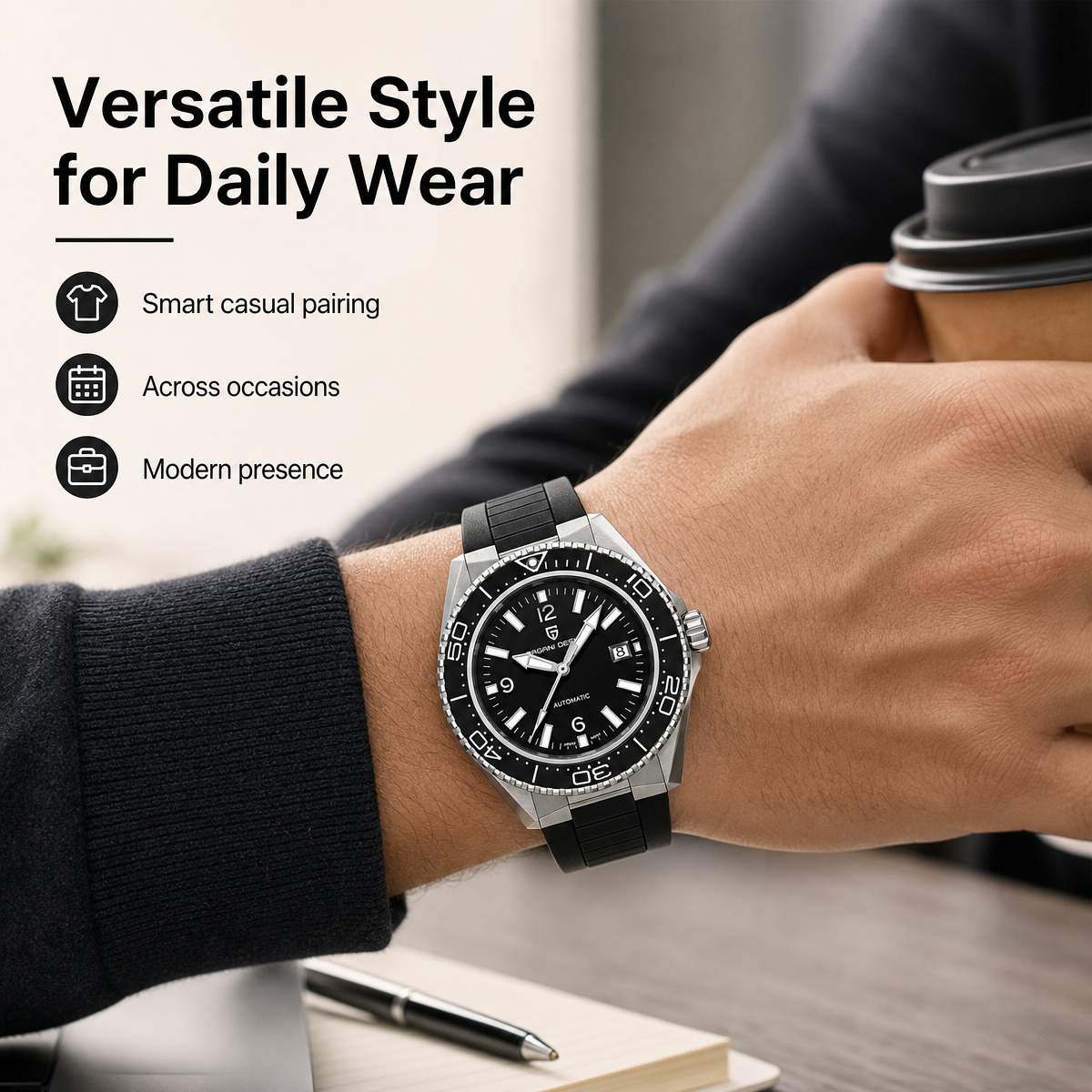 Pagani Design Luxury Men's Aut - đánh giá và giá Rubber Strap Diver