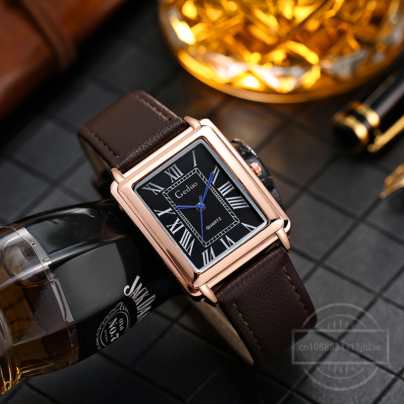 New Fashion Designer Rectangle - đánh giá và giá Leather Watch Band Men